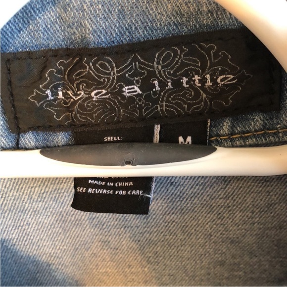 Live a Little Faux Pearl Studded Distressed Jean Jacket - Picture 4 of 7